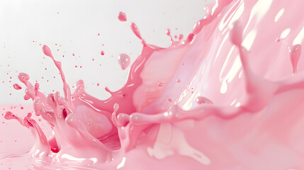 Close up splash of pink milk and white background, strawberry milk. 3d illustration, rose Paint.