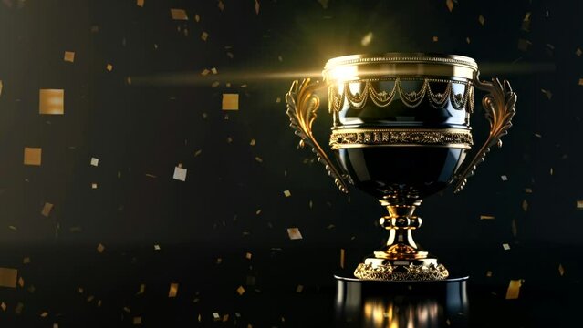 a gold cup champion trophy on black background in studio shoot video looping background 4k