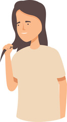 Young woman playing with hair smiling looking away illustration