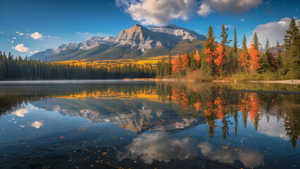 Obraz premium Autumn Serenity: Lake with Mountain Reflection