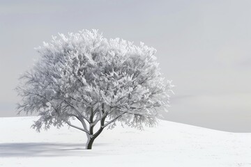 Fototapeta premium A lone tree covered in snow stands proudly against a clear winter sky