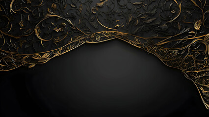 Luxurious black and golden design with intricate floral patterns and a central space for customization