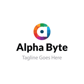a letter logo , Alpha Byte logo , pixels logo , a logo , circular ,logo