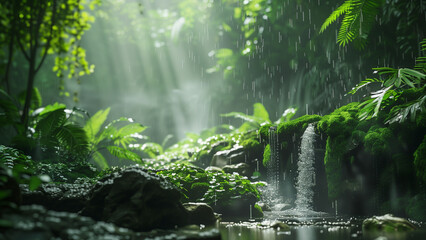 Fototapeta premium Enchanted Wilderness: A Misty Rain in the Heart of the Jungle