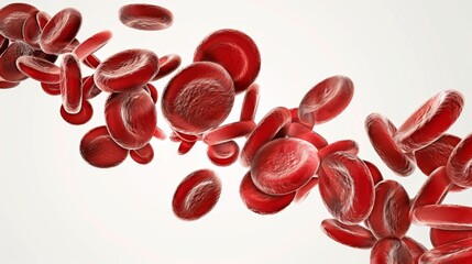 Fototapeta premium Close-up view of red blood cells flowing in a stream, highlighting their smooth and flexible structures. 