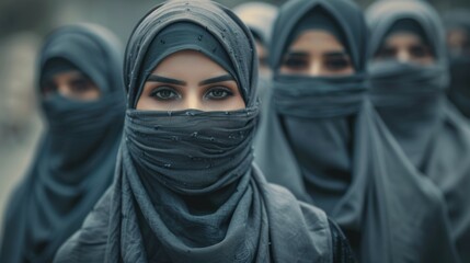 Naklejka premium A group of women wearing black veils stand together