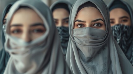 Fototapeta premium A group of women wearing veils and turbans stand together