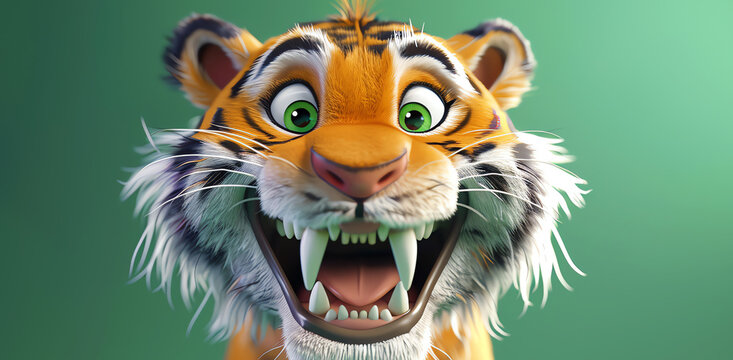 happy tiger illustration, AI generated