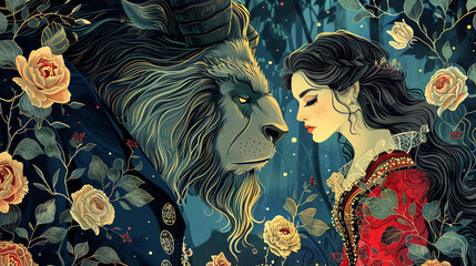 Beauty and the Beast Fairy Tale Characters Artwork Banner