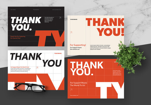 Red And White Swiss Style Thank You Card