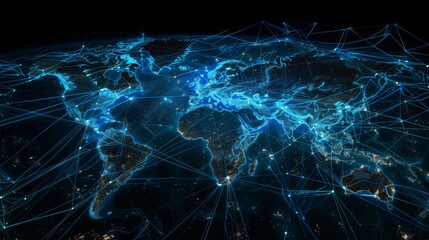 Exploring the Global Network Communication Concept with a Digital World Map visualization to understand the interconnected nature of our world through technology and innovative digital connections
