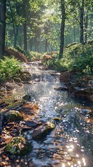 Obraz premium A tranquil forest stream, realistic.
