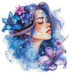 watercolor portrait of a woman with a flower