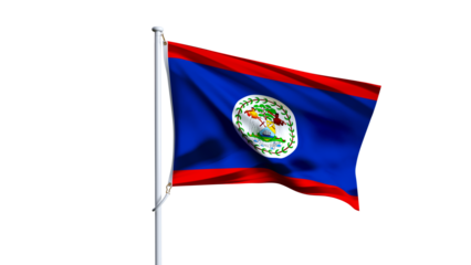 belize flag fluttering in the wind on transparent background, belize wavy realistic flag