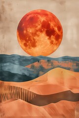 Modern sun and mountain sea ocean desert abstract geometric neutral  color, minimal boho textured wall art, wallpaper, background