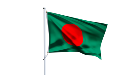 bangladesh flag fluttering in the wind on transparent background, bangladesh wavy realistic flag