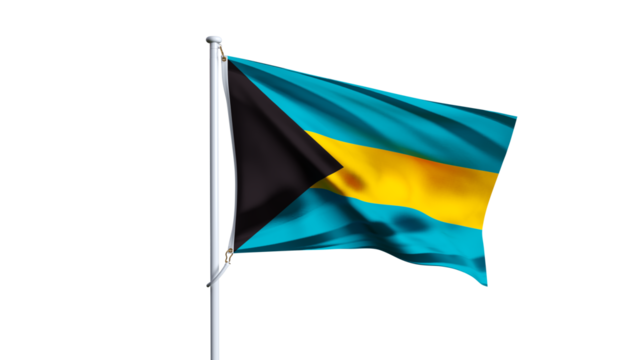 bahamas flag fluttering in the wind on white background, bahamas wavy realistic flag