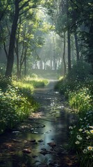 Obraz premium A tranquil forest glade, realistic.