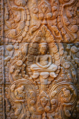 Historic rock carved statues at Angkor wat temple, Amazing architecture built in 11th century.