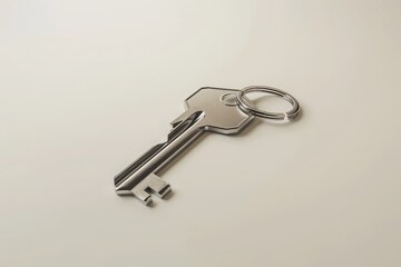 A key with a keychain in the form of a house icon isolated on solid white background.