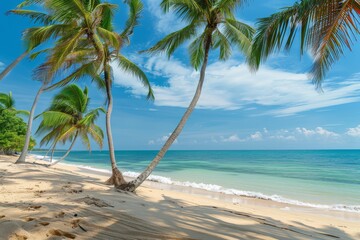 Obraz premium Beach with palm trees and sea on a clear day