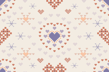 Embroidery cross stitch. Ethnic pattern design. Pixel horizontal Seamless vector. Fabric clothing Knitwear print.