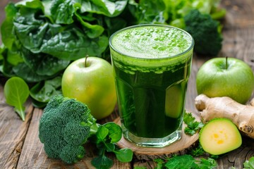 Green vegetable smoothie with vegetable background - Powered by Adobe