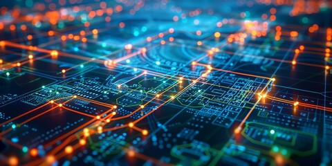 Fototapeta premium Conceptual visualization of supply chain network emphasizing company connections.,
