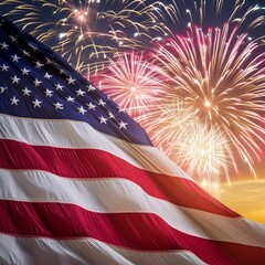 Old Glory infront of 4th of July Fireworks 