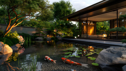 Fototapeta premium Serene Japanese Garden with Koi Pond