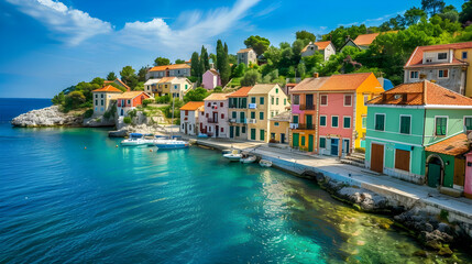 Obraz premium Charming Coastal Village with Colorful Houses