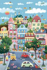 European cartoon fairy tale town illustration
