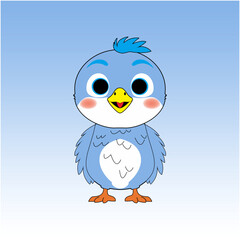 blue little bird cute and funny art vector illustration