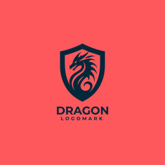 Dragon shield logo icons. Ancient mythical serpent symbol. Mythological beast sign. Vector illustration.