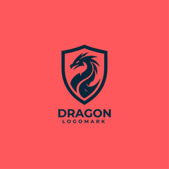Dragon shield logo icons. Ancient mythical serpent symbol. Mythological beast sign. Vector illustration.