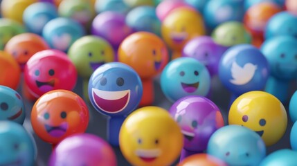 A sea of colorful emojis, representing a diverse range of emotions and expressions. The image symbolizes social media, communication, and online culture.
