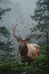 Majestic Elk Stands in Forest