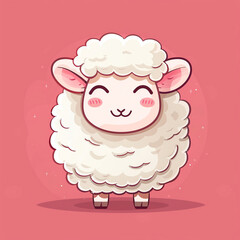 Naklejka premium 2D vector sheep cute lovely character like korean comic illustration on solid background,
