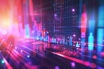 abstract background with financial charts and graphs with blue and red light