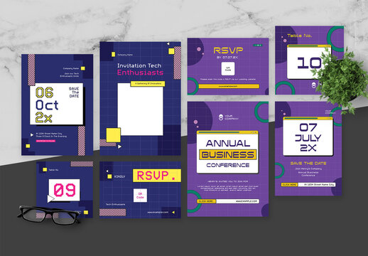 Purple And Yellow Business Event Set
