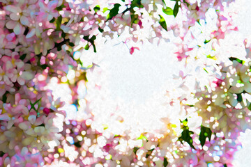 Pink & White Spring Blooms Frame Background- Border, Background, Frame - Room for Message or Text (filtered photo)