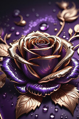 Gold Purple fantasy peonies rose flower. Luxurious purple flowers.