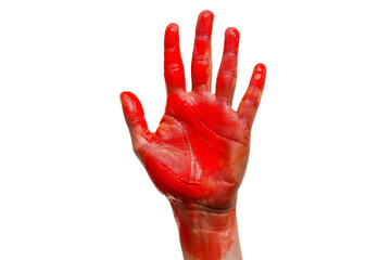 Hand raised gesture with stop sign painted, concept - isolated on white background