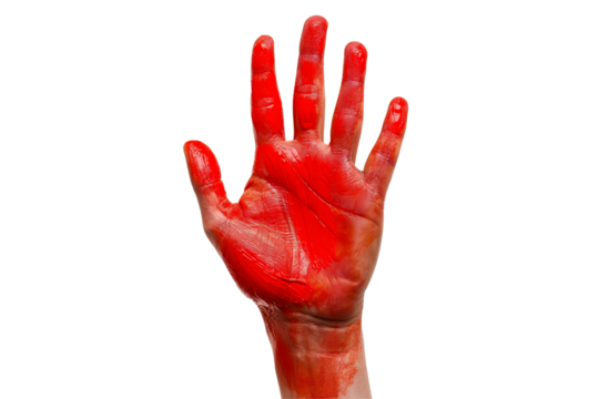 Hand raised gesture with stop sign painted, concept - isolated on white background