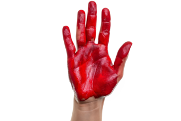 Hand raised gesture with stop sign painted, concept - isolated on white background