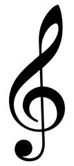 Black and white silhouette of a treble clef, perfect for music-related designs, sheet music, and musical education.