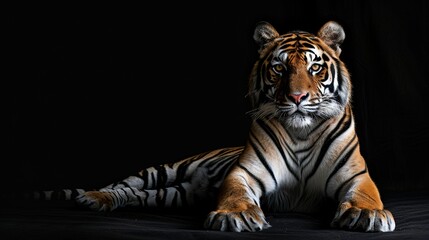 An elegant tiger sitting with isolated background