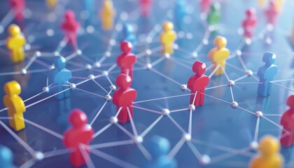 A colorful network of interconnected figures representing social connections and communication.