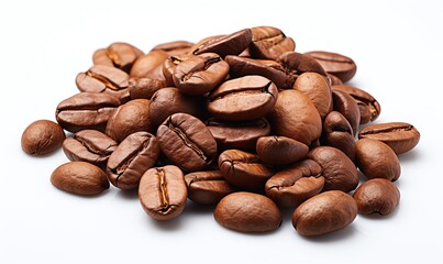 Fototapeta premium Closeup of coffee beans on a white background