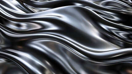 Fototapeta premium Background of chrome silver waves, smooth and reflective surface, the fluid motion and metallic texture